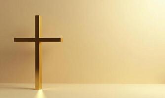 Golden cross studio background 3D rendering minimalist religious photo