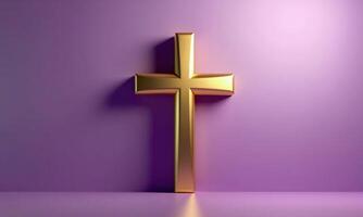 Golden cross studio background 3D rendering minimalist religious photo