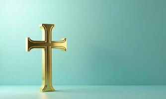 Golden cross studio background 3D rendering minimalist religious photo