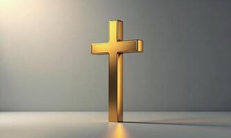 Golden cross studio background 3D rendering minimalist religious photo