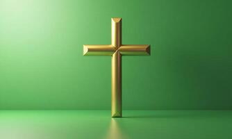 Golden cross studio background 3D rendering minimalist religious photo