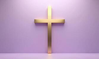 Golden cross studio background 3D rendering minimalist religious photo
