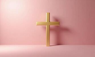 Golden cross studio background 3D rendering minimalist religious photo