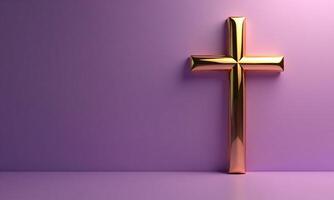 Golden cross studio background 3D rendering minimalist religious photo