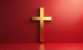 Golden cross studio background 3D rendering minimalist religious photo