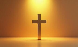 Golden cross studio background 3D rendering minimalist religious photo