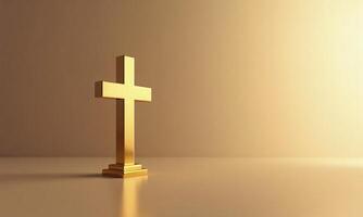 Golden cross studio background 3D rendering minimalist religious photo