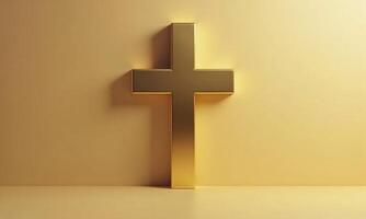 Golden cross studio background 3D rendering minimalist religious photo