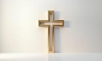 Golden cross studio background 3D rendering minimalist religious photo
