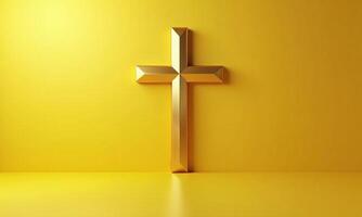 Golden cross studio background 3D rendering minimalist religious photo