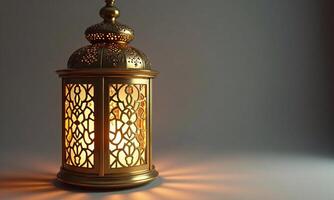 Ornate golden lantern intricate geometric patterns warm glowing photo