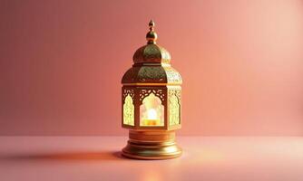 Ornate golden lantern intricate geometric patterns warm glowing photo