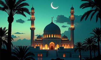 Islamic architecture majestic mosque dome crescent moon teal photo