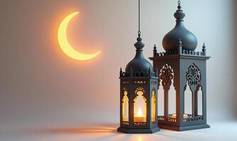lantern Islamic architecture Ramadan crescent moon soft photo