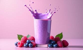 Vibrant berry smoothie splash Blueberries and raspberries Creamy photo