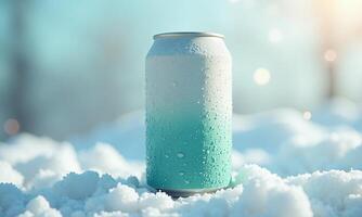 Cold beverage can condensation droplets frosty background soft photo