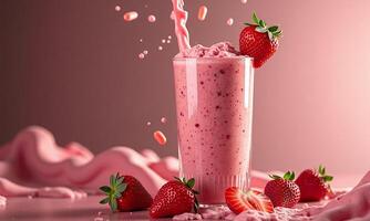 fresh strawberry smoothies frappe with juice splash photo