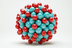 A vivid molecular model featuring layers of blue and red spheres, symbolizing atoms in a three-dimensional arrangement. photo