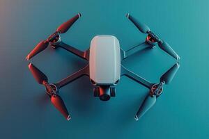 A detailed view of a modern drone is showcased against a vibrant backdrop. Its propellers are visible, and the design emphasizes its advanced technology and sleek structure. photo
