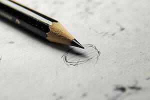 A pencil rests close to a lightly sketched outline on textured paper, symbolizing the intricate art of drawing. Shadows and lines hint at the artists developing vision and technique. photo