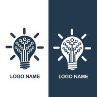 Minimalist tech-inspired logo featuring a light bulb with interconnected circuits as the filament, symbolizing innovation, technology, and creative ideas. vector