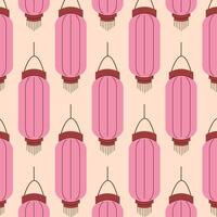 Seamless pattern of pink Chinese lantern on beige background in flat style. Ideal for cultural design, festive textile and decorative project. vector