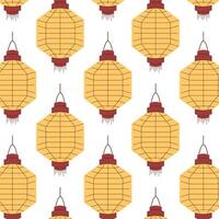 Seamless pattern with traditional Chinese lantern in golden yellow on white background in flat style. Perfect for festive design, decoration, textile, wallpaper and creative project. vector