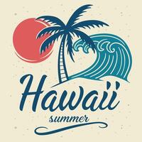 hawaii summer with palm tree and waves T-Shirt Design vector