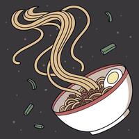 a bowl of noodles with noodles and eggs vector