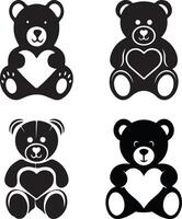 Cute Teddy Bear Heart Silhouette Design vector