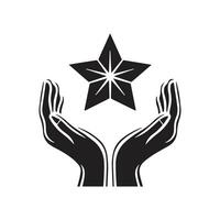 A illustration icon symbol with two hands, gently lifting a star upward. symbolizing guidance, mentorship, and achievement vector