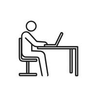 A outline style icon a man working on desk with a laptop. a minimalist workspace, ideal for co-working themes concepts vector