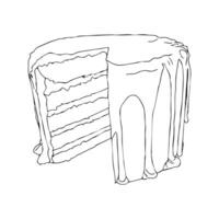 Multilayer cake with cut out triangle. illustration in doodle style isolated on white background. vector