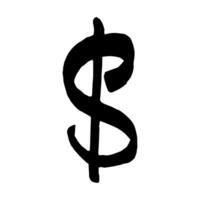 Hand drawn dollar currency symbol. Brush stroke doodle. Single element for design vector