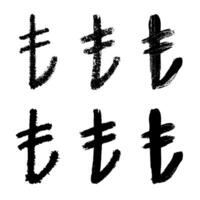 Hand drawn turkish lira set Brush stroke doodle Single element for design vector