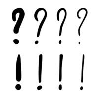 Hand drawn ink question and exclamation mark illustration in sketch style. Elements for design vector