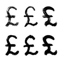 Hand drawn british pound currency symbol set Brush stroke doodle Single element for design vector