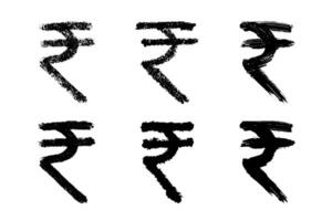 Hand drawn rupee symbol set Brush stroke doodle Single element for design vector