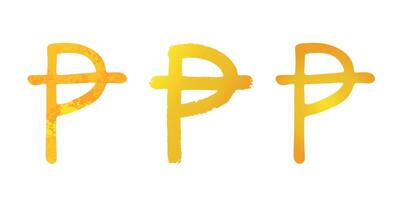 Hand drawn peseta gold currency symbol set Brush stroke doodle Single element for design vector