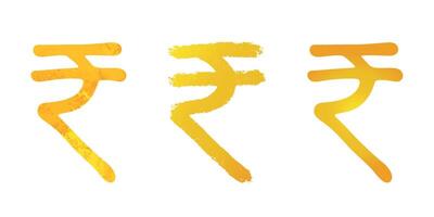 Hand drawn rupee gold currency symbol set Brush stroke doodle Single element for design vector