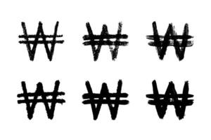 Hand drawn won set Brush stroke doodle Single element for design vector
