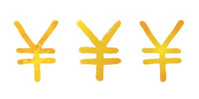 Hand drawn yen gold currency symbol set Brush stroke doodle Single element for design vector