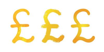 Hand drawn british pound gold currency symbol set Brush stroke doodle Single element for design vector