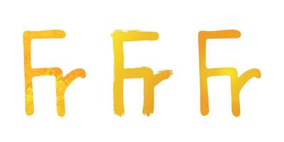 Hand drawn french franc gold currency symbol set Brush stroke doodle Single element for design vector