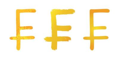 Hand drawn swiss franc gold currency symbol set Brush stroke doodle Single element for design vector