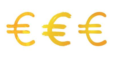Hand drawn euro gold currency symbol set Brush stroke doodle Single element for design vector