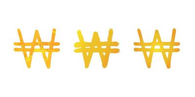 Hand drawn won gold currency symbol set Brush stroke doodle Single element for design vector