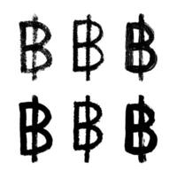 Hand drawn thai baht set Brush stroke doodle Single element for design vector