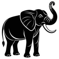 Elephant with Trunk Up Silhouette on White Background vector