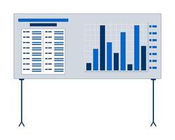 Presentation board with bar chart 2D cartoon object. Seminar data display. Corporate reporting. Performance metrics graph isolated element flat clipart on white background. Spot illustration vector